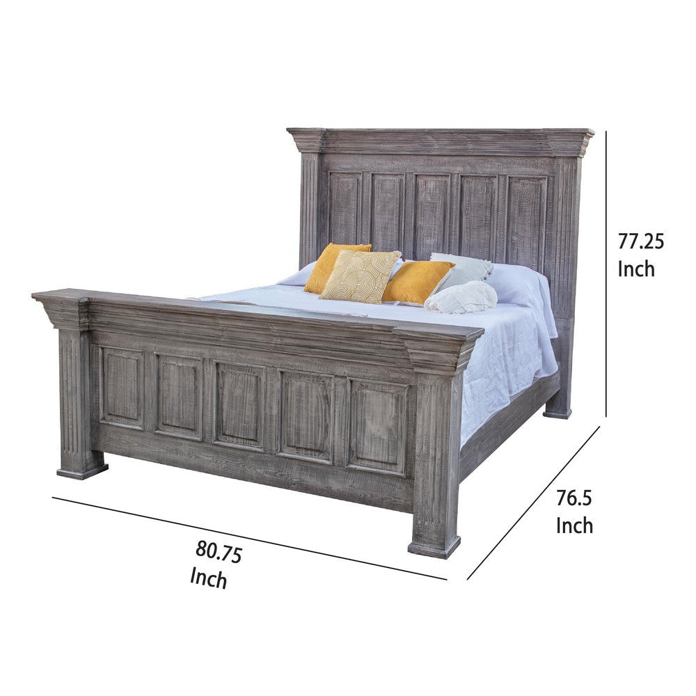 Siya Queen Size Bed Rustic Farmhouse Distressed Gray Solid Pine Wood