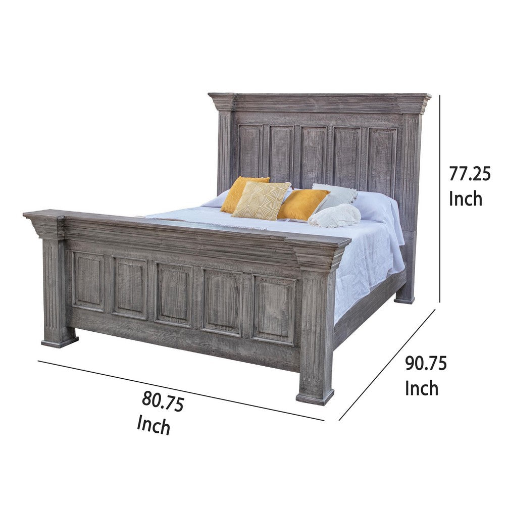 Siya King Size Bed Rustic Farmhouse Distressed Gray Solid Pine Wood