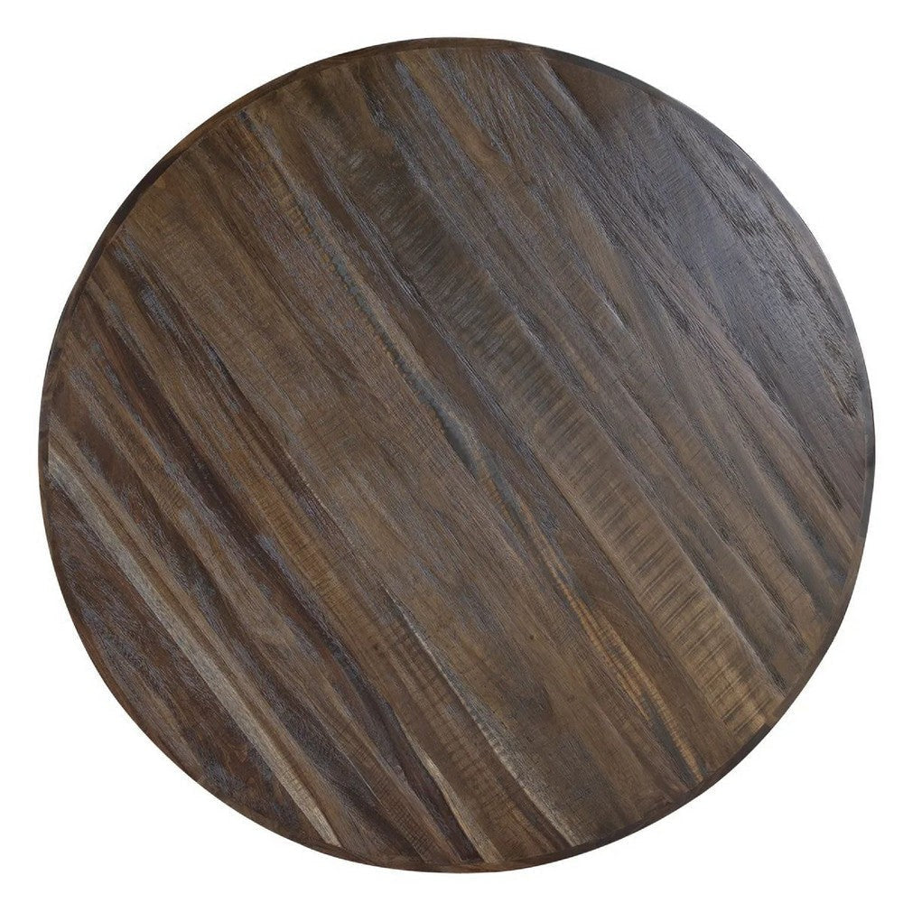 Ria Dining Table Brown and White Pine and Mango Wood 59 Inch Round BM332075