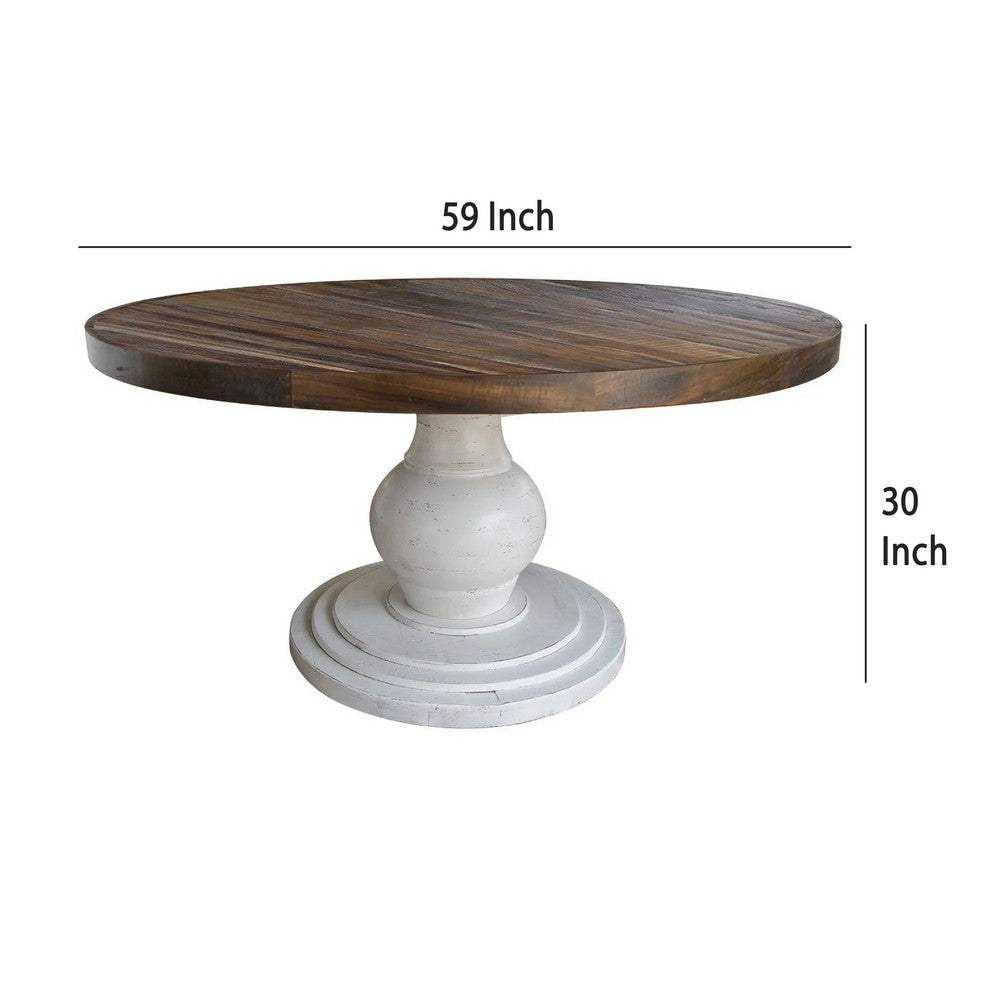 Ria Dining Table Brown and White Pine and Mango Wood 59 Inch Round BM332075