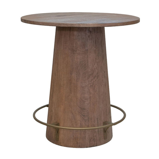 Kohl Bar Height Bistro Table, Footrest, 39 Inch Round Brown Mango Wood