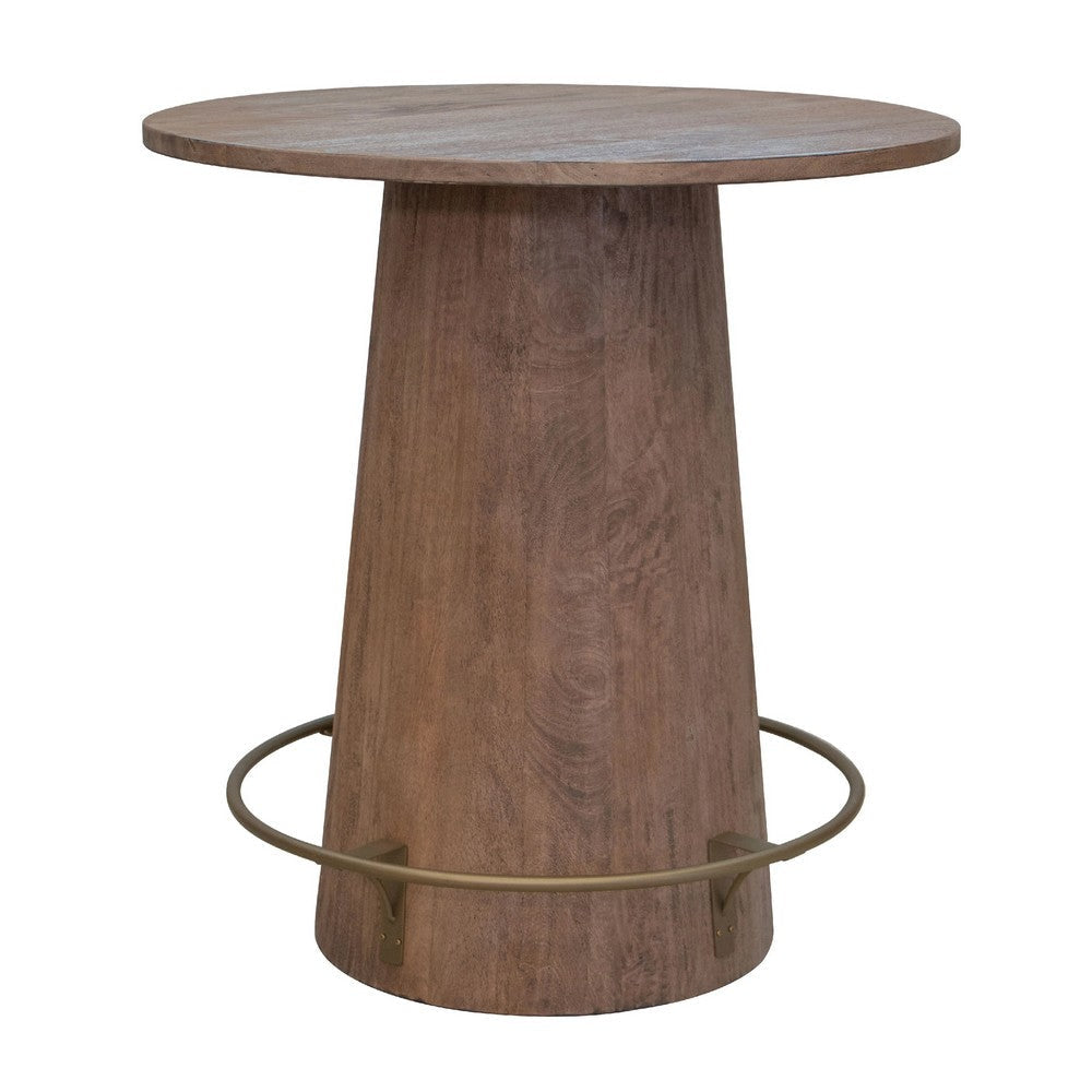 Kohl Bar Height Bistro Table, Footrest, 39 Inch Round Brown Mango Wood