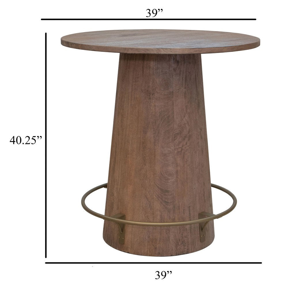 Kohl Bar Height Bistro Table Footrest 39 Inch Round Brown Mango Wood