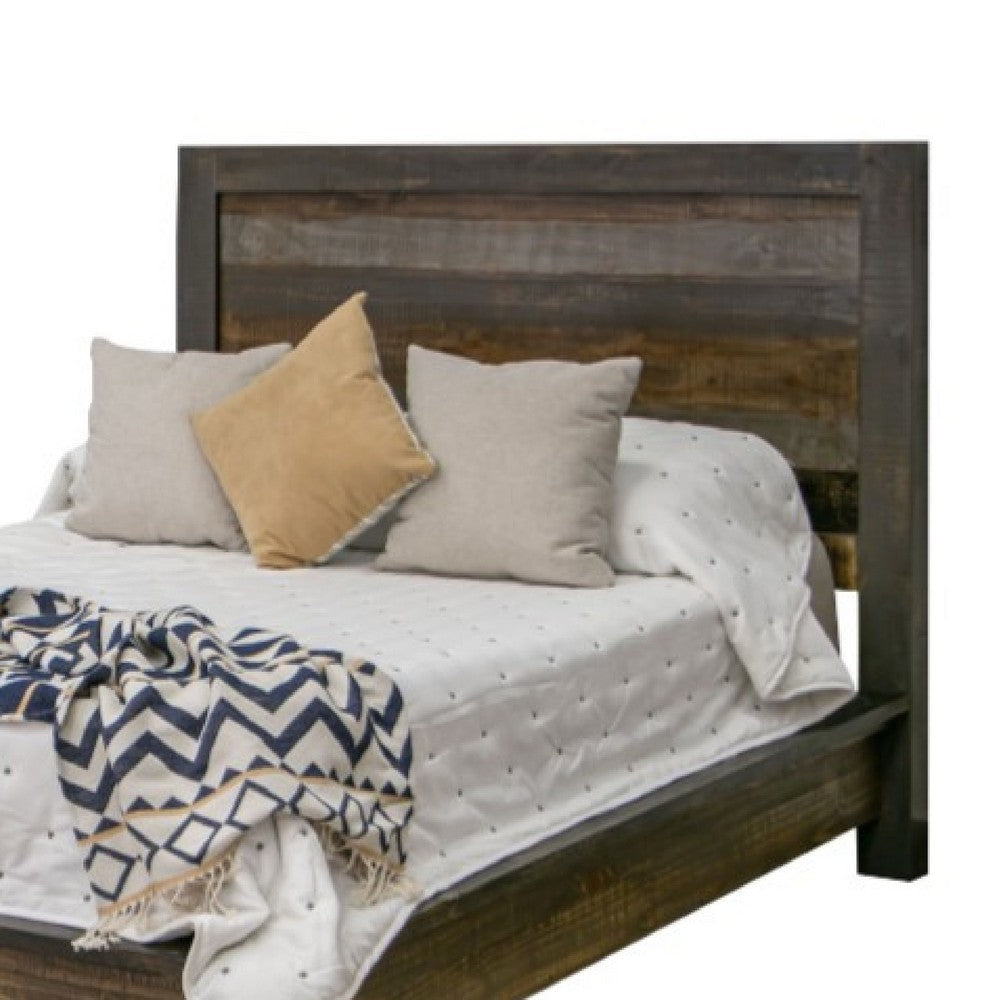 Pola Full Size Bed Tall Panel Headboard Gray and Brown Pine Wood BM332082