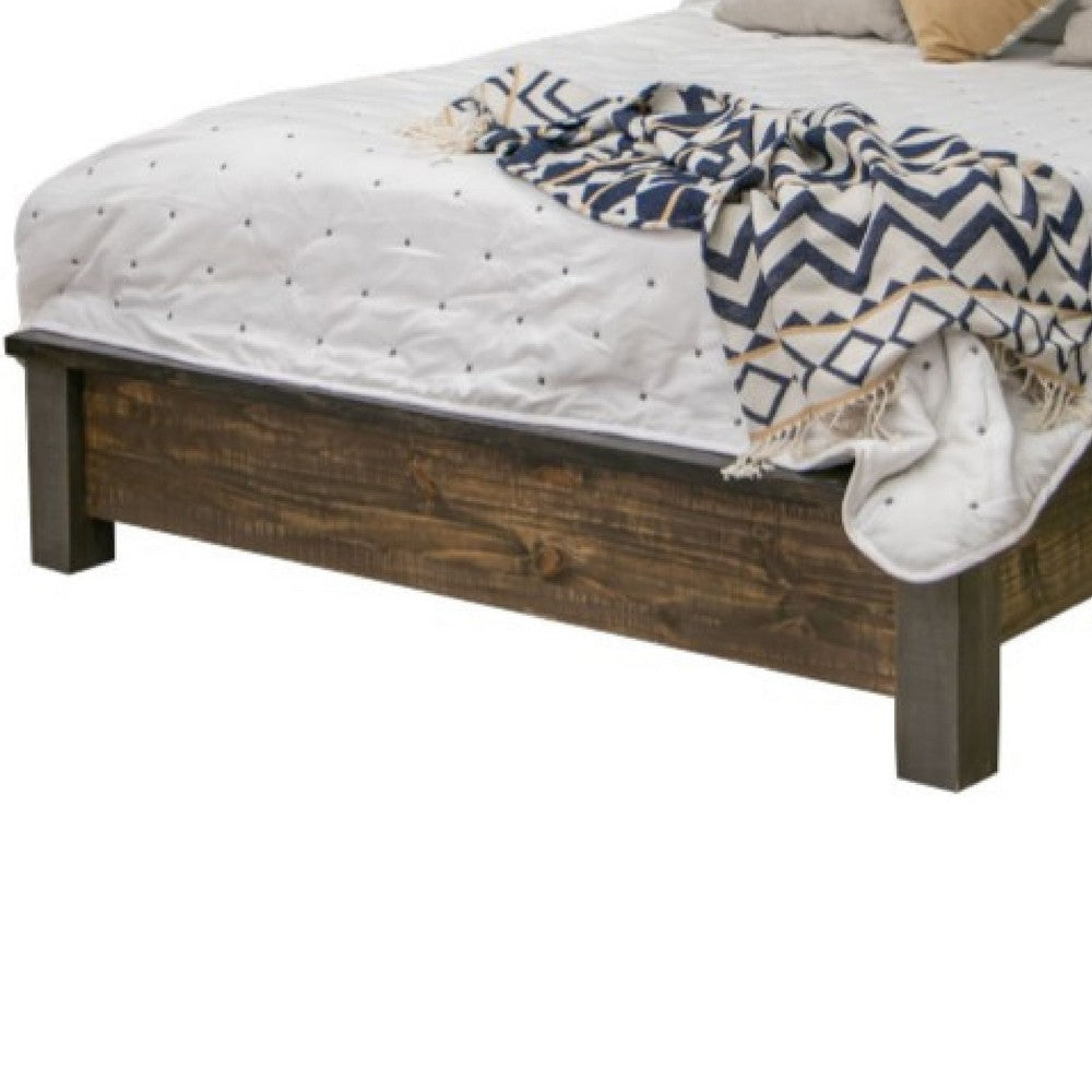 Pola Full Size Bed Tall Panel Headboard Gray and Brown Pine Wood BM332082