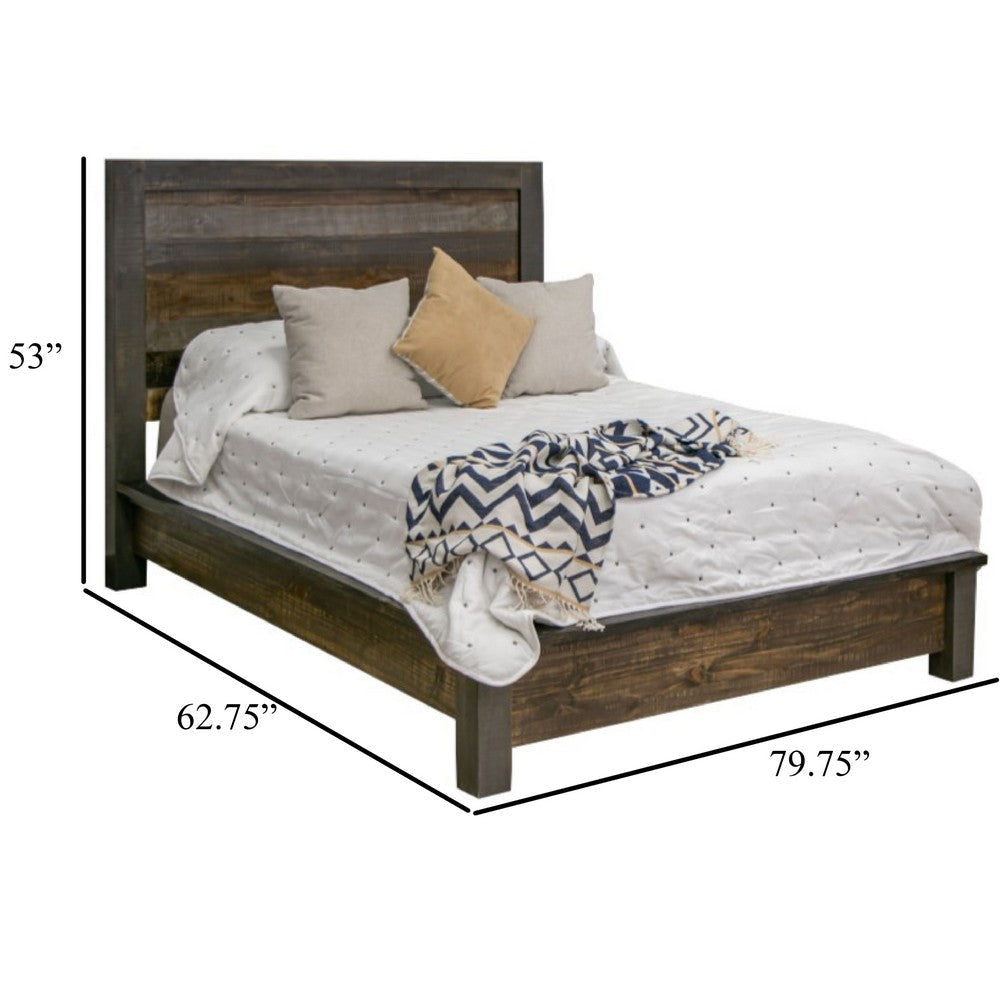 Pola Full Size Bed Tall Panel Headboard Gray and Brown Pine Wood BM332082