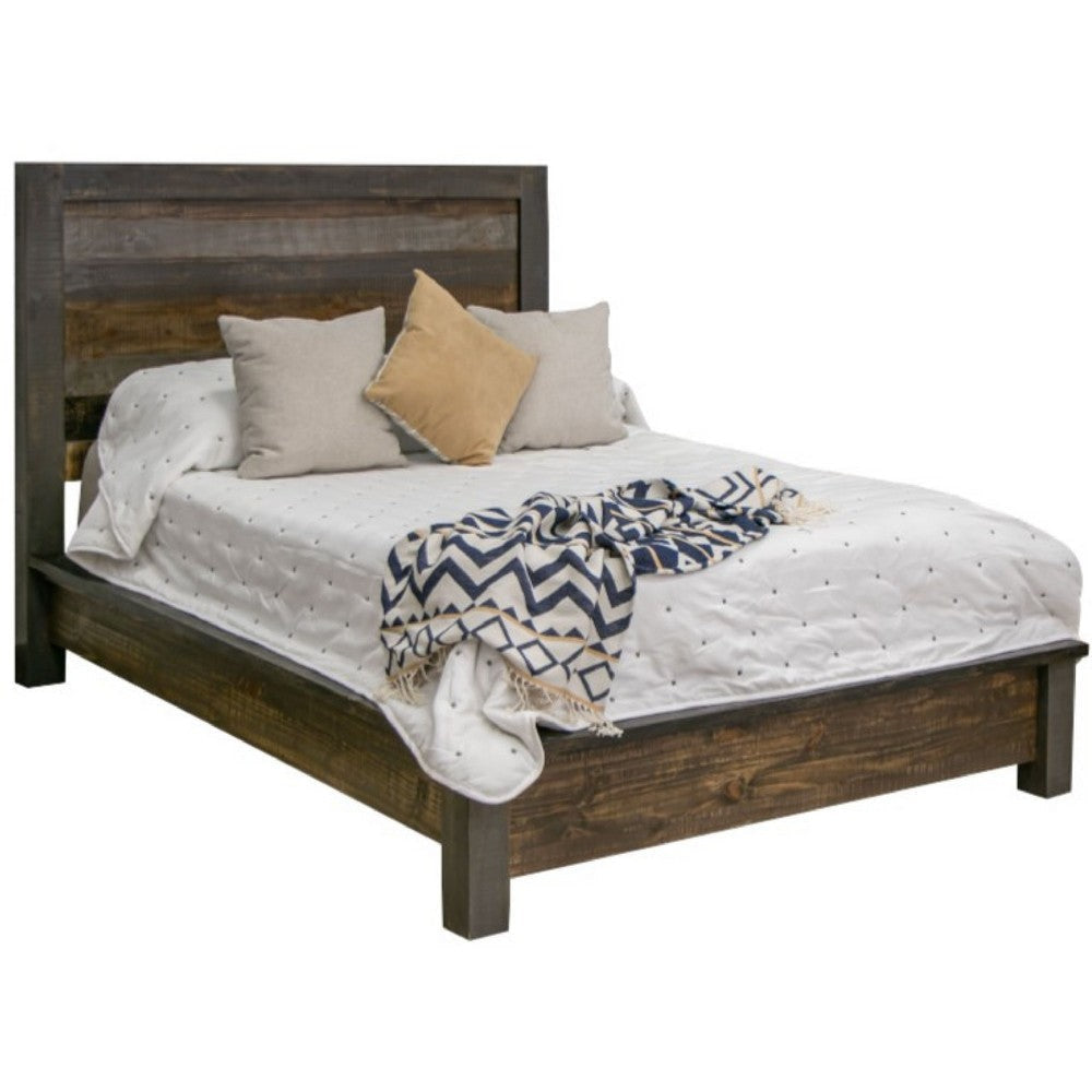 Pola Full Size Bed, Tall Panel Headboard, Gray and Brown Pine Wood