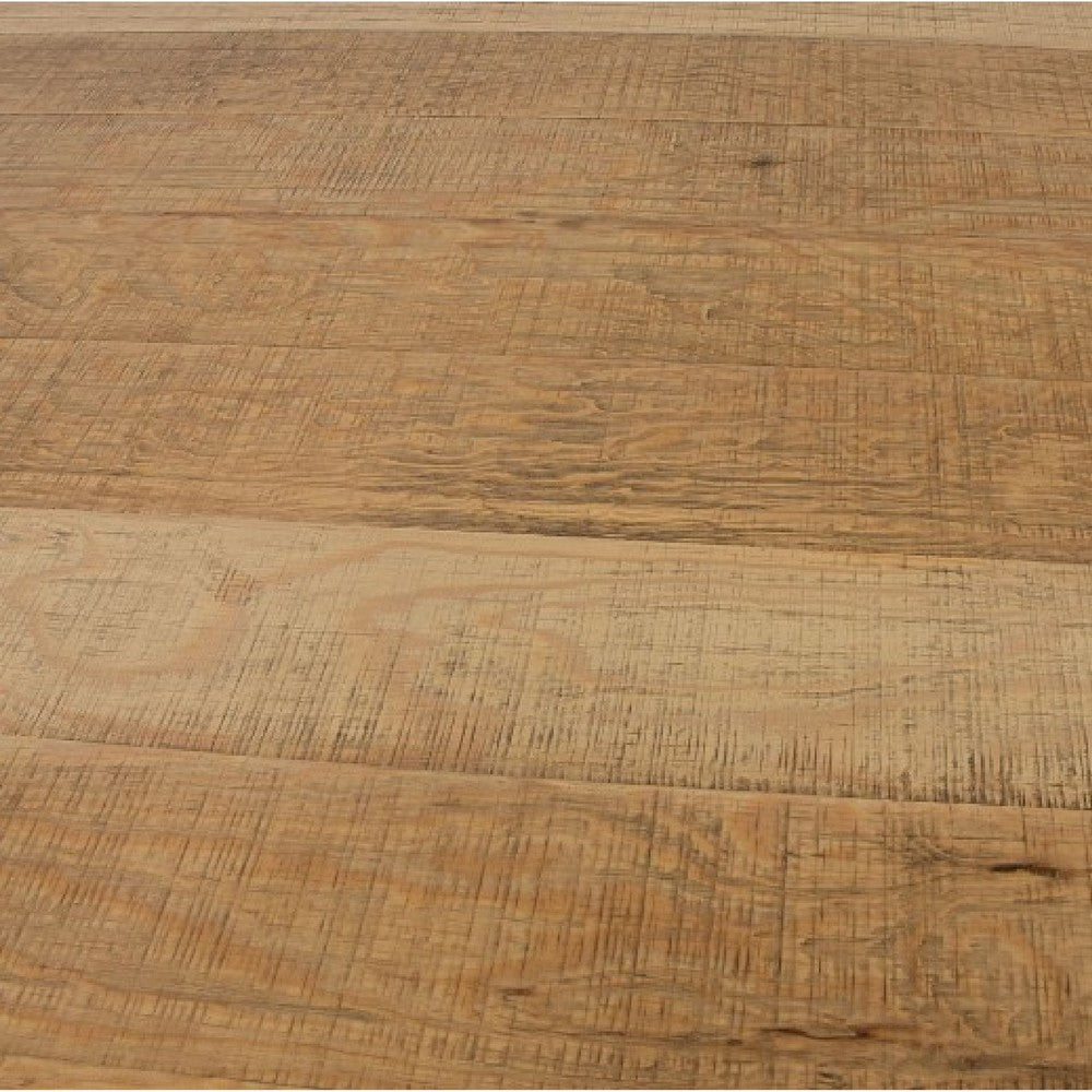 Ebb Dining Table 60 Inch Round Top Trestle Base Brown Pine Wood BM332083