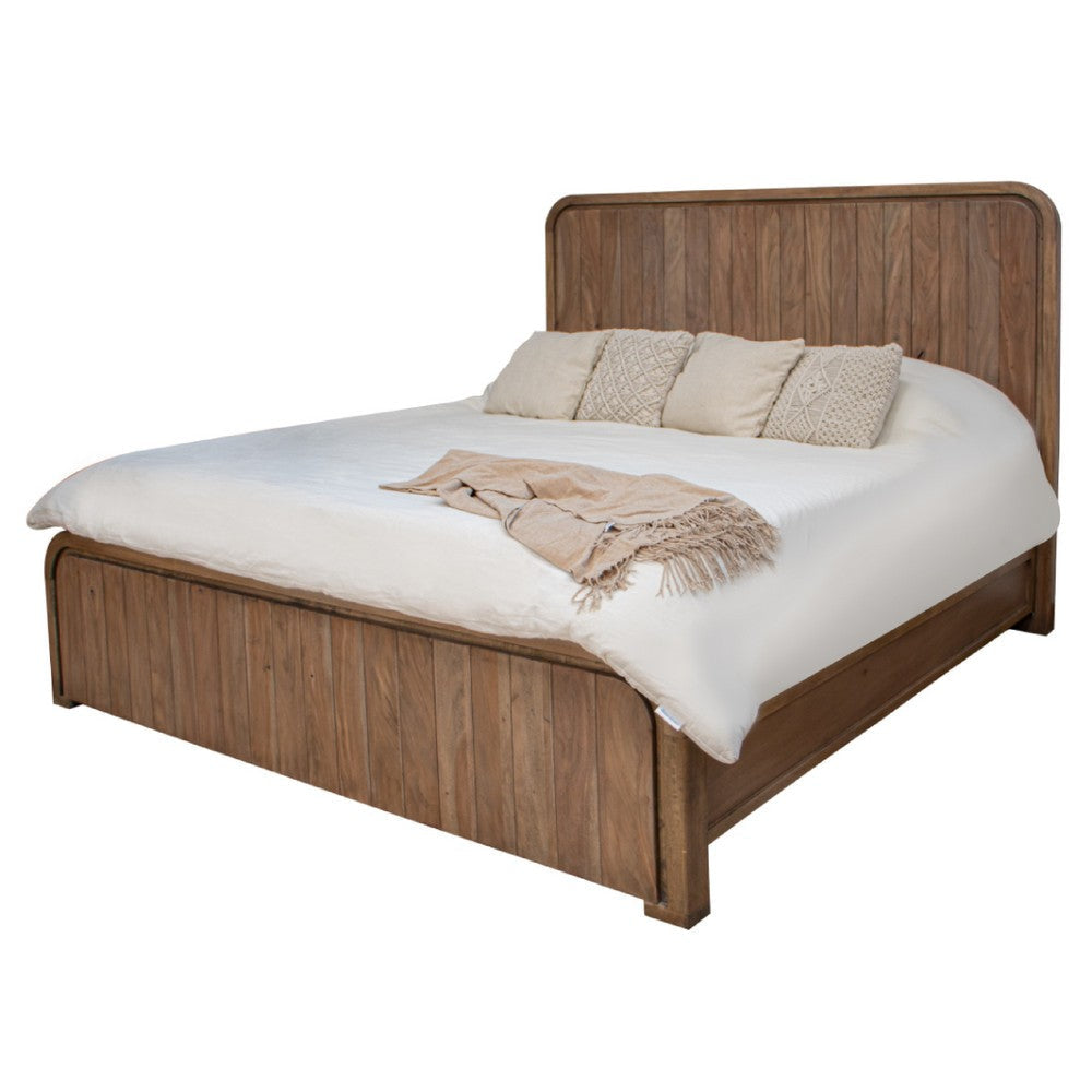 Okai Queen Size Bed Panel Headboard Rounded Corner Brown Mango Wood