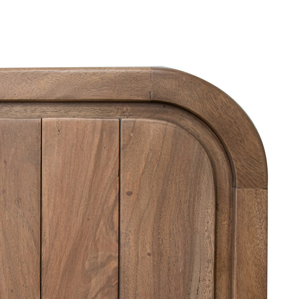 Okai Queen Size Bed Panel Headboard Rounded Corner Brown Mango Wood