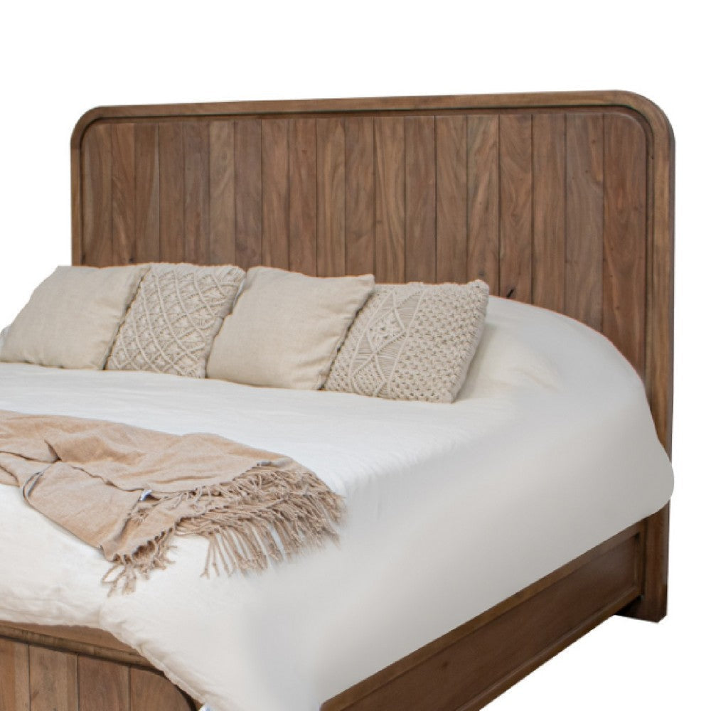 Okai Queen Size Bed Panel Headboard Rounded Corner Brown Mango Wood
