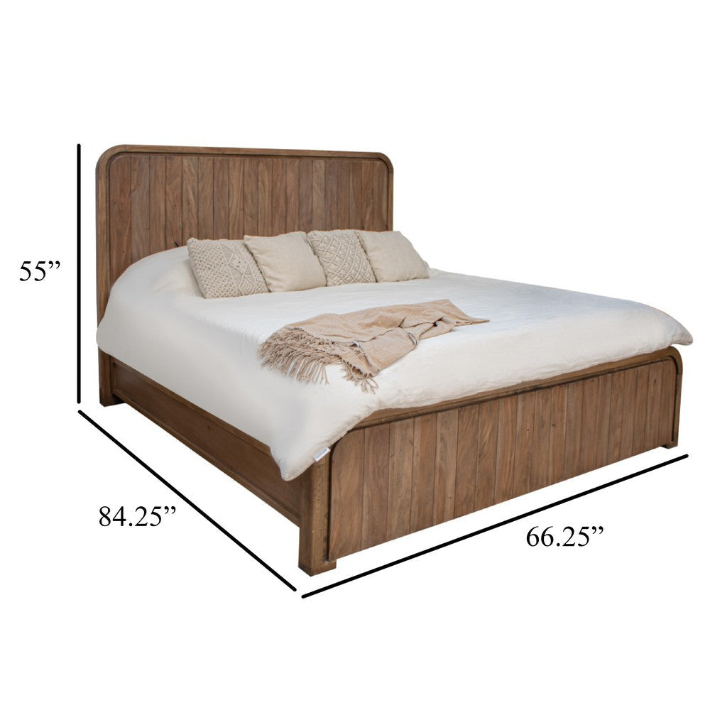 Okai Queen Size Bed Panel Headboard Rounded Corner Brown Mango Wood