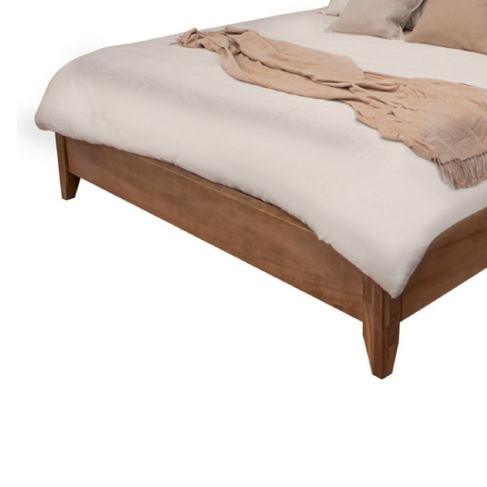 Neuv King Size Bed Beige Upholstered Headboard Brown Parota Wood