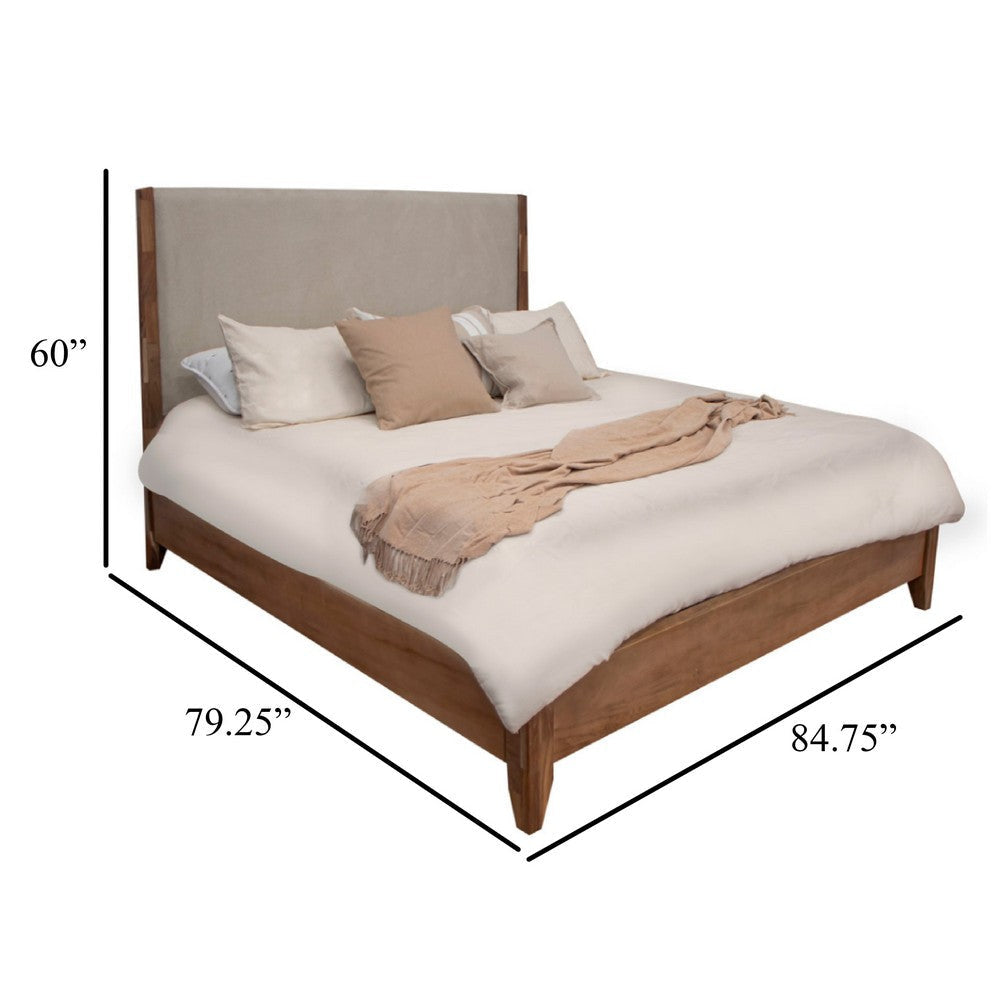 Neuv King Size Bed Beige Upholstered Headboard Brown Parota Wood