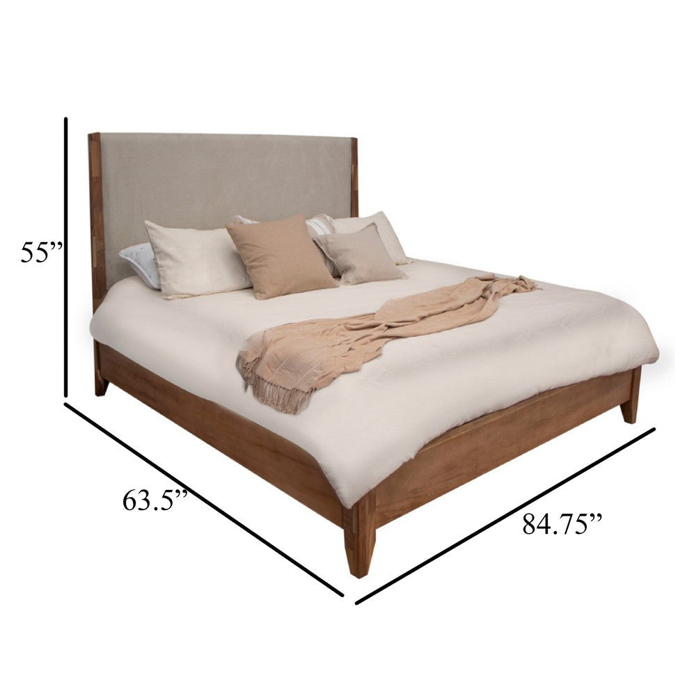 Neuv Queen Size Bed Beige Upholstered Headboard Brown Parota Wood