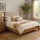 Neuv Queen Size Bed, Beige Upholstered Headboard, Brown Parota Wood
