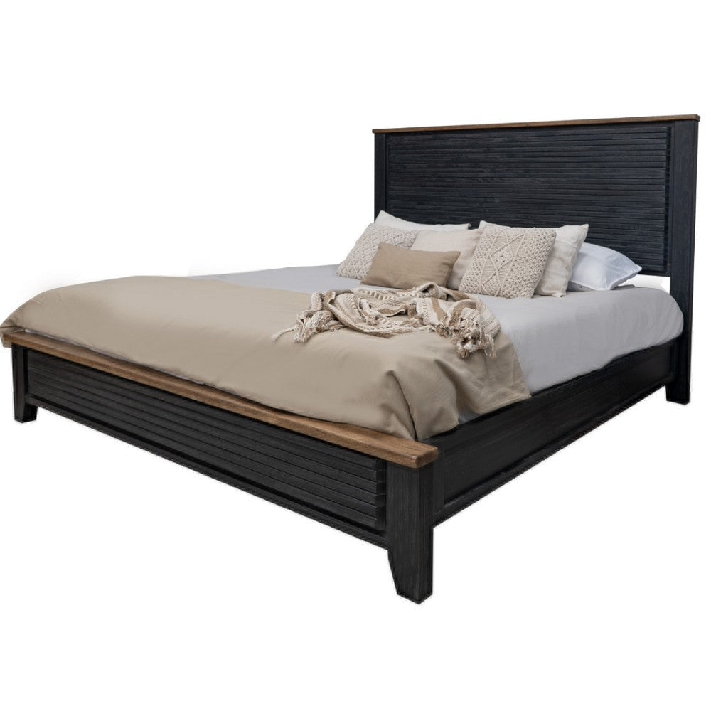 Pie King Bed Tall Panel Headboard Satin Black Mango and PIne Wood