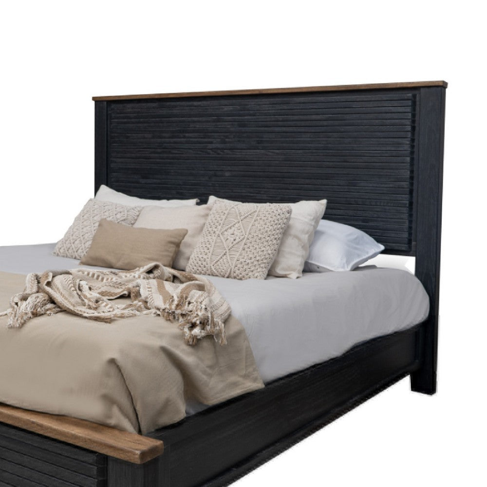 Pie King Bed Tall Panel Headboard Satin Black Mango and PIne Wood