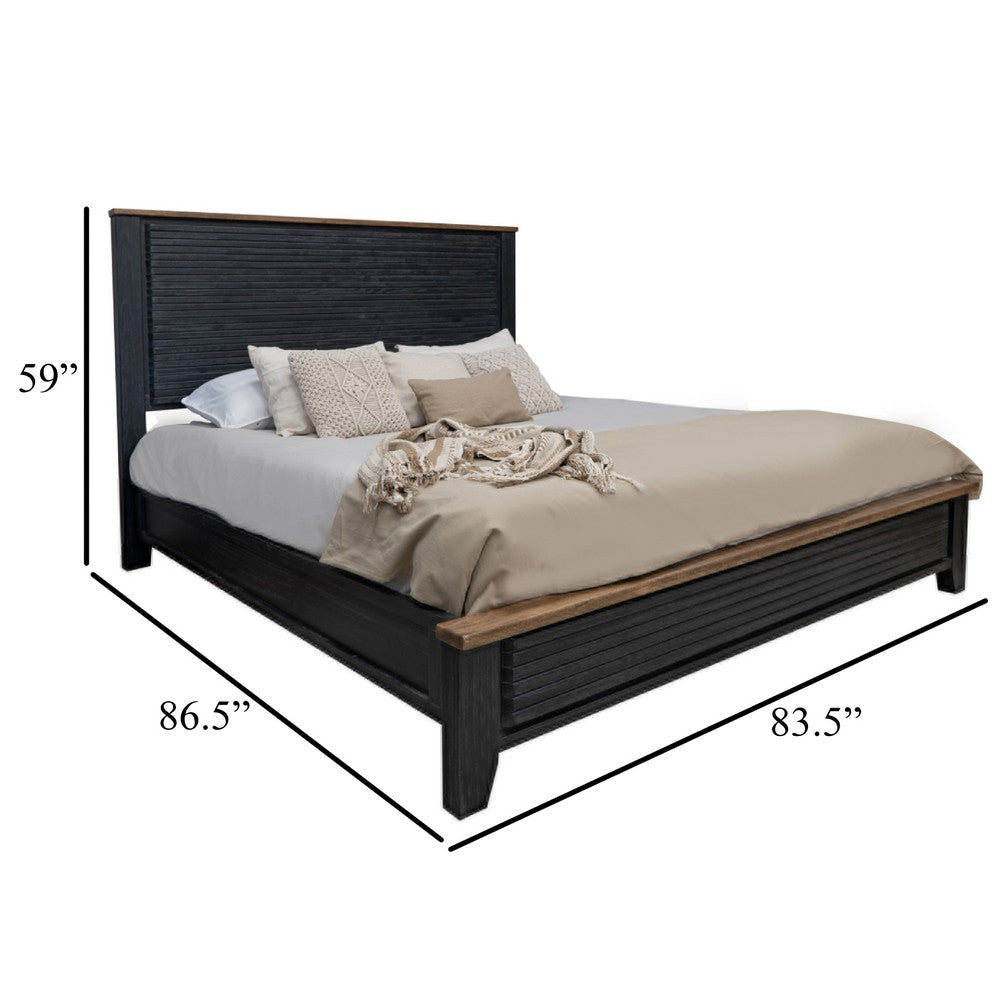 Pie King Bed Tall Panel Headboard Satin Black Mango and PIne Wood