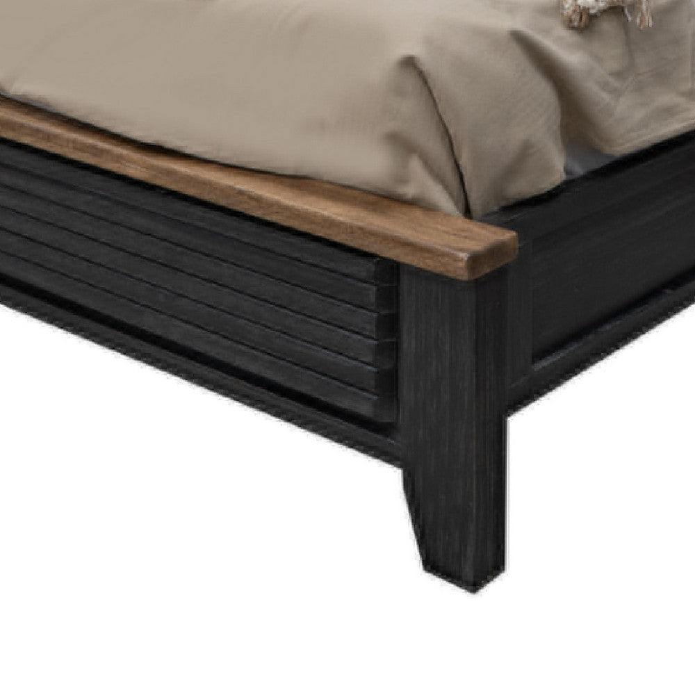 Pie Queen Bed Tall Panel Headboard Satin Black Mango and Pine Wood