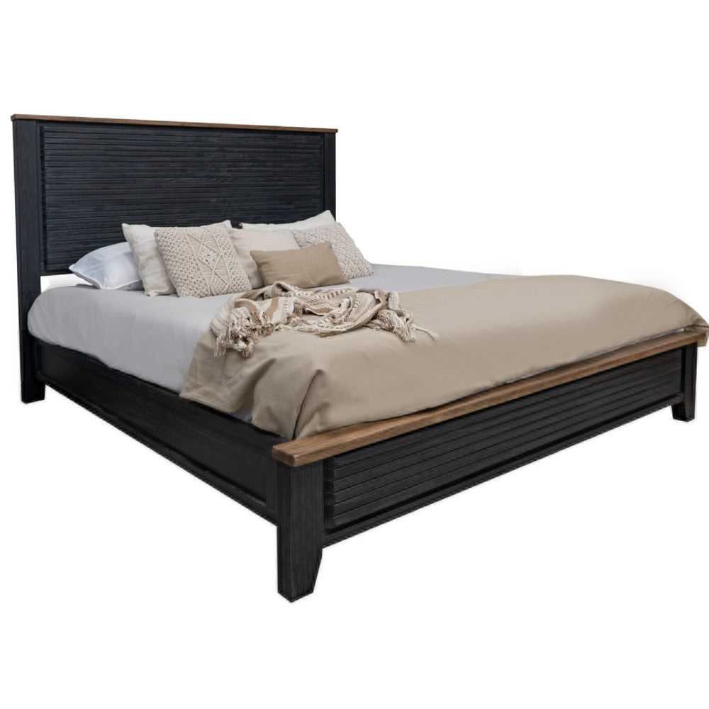 Pie Queen Bed, Tall Panel Headboard, Satin Black Mango and Pine Wood
