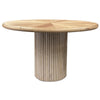 Izya Dining Table, 54 Inch Round Top w Ribbed Base, Brown Pine Wood