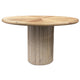 Izya Dining Table, 54 Inch Round Top w Ribbed Base, Brown Pine Wood