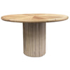 Izya Dining Table 54 Inch Round Top w Ribbed Base Brown Pine Wood BM332093