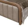 Okai King Size Bed Gray Faux Leather Upholstery Brown Mango Wood