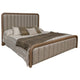 Okai Queen Size Bed, Gray Faux Leather Upholstery, Brown Mango Wood