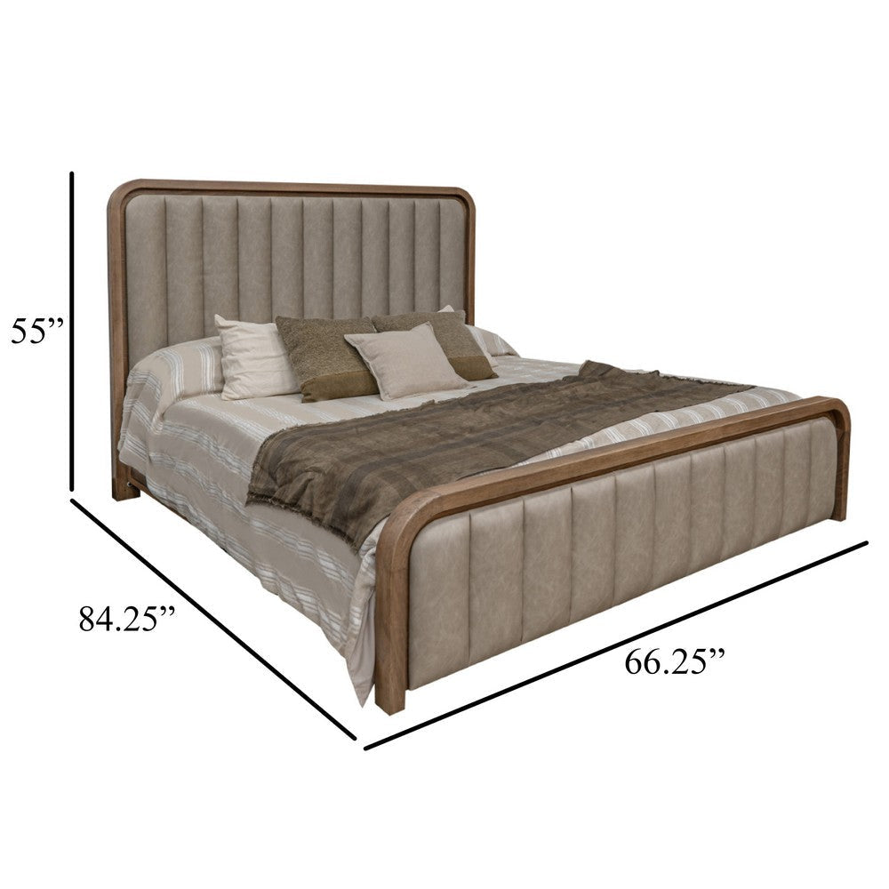 Okai Queen Size Bed Gray Faux Leather Upholstery Brown Mango Wood