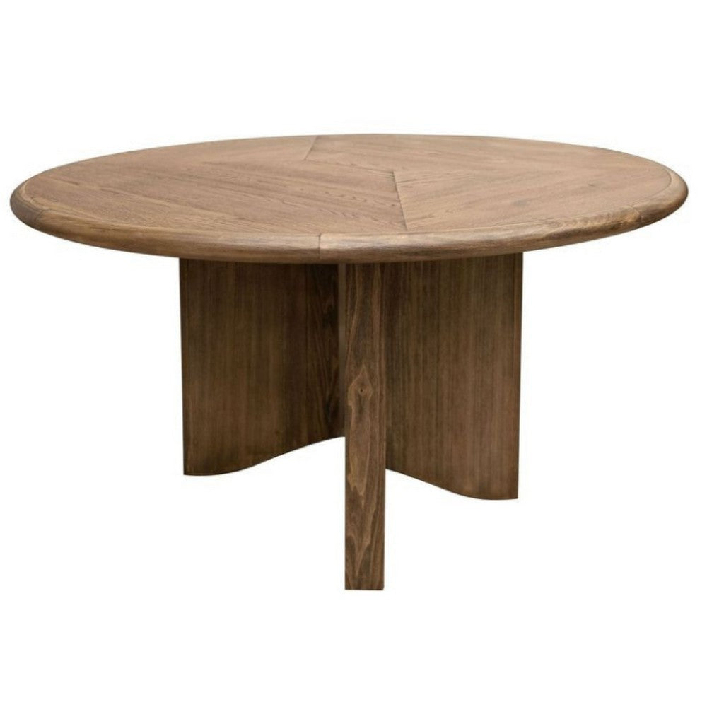 Loe Coffee Table 54 Inch Round Top w Cross Base Brown Poplar Wood BM332096