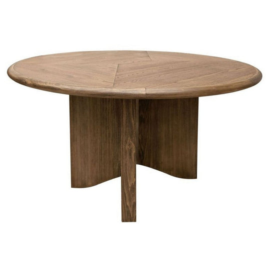 Loe Coffee Table, 54 Inch Round Top w Cross Base, Brown Poplar Wood