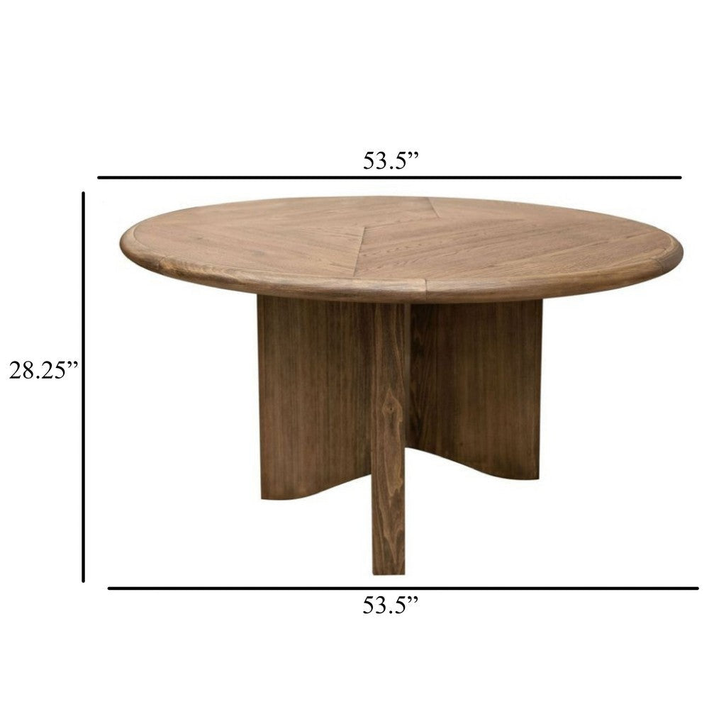 Loe Coffee Table 54 Inch Round Top w Cross Base Brown Poplar Wood BM332096