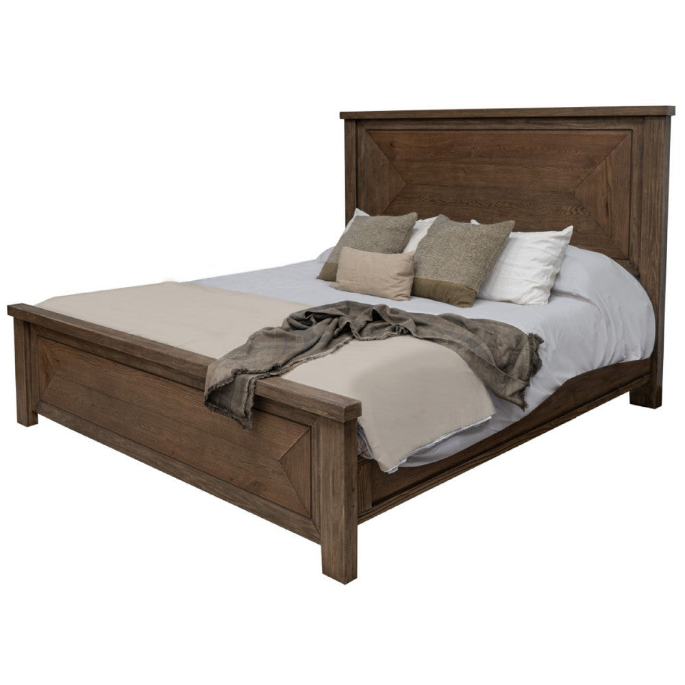 Loe King Size Bed Tall Panel Headboard Walnut Brown Poplar Wood