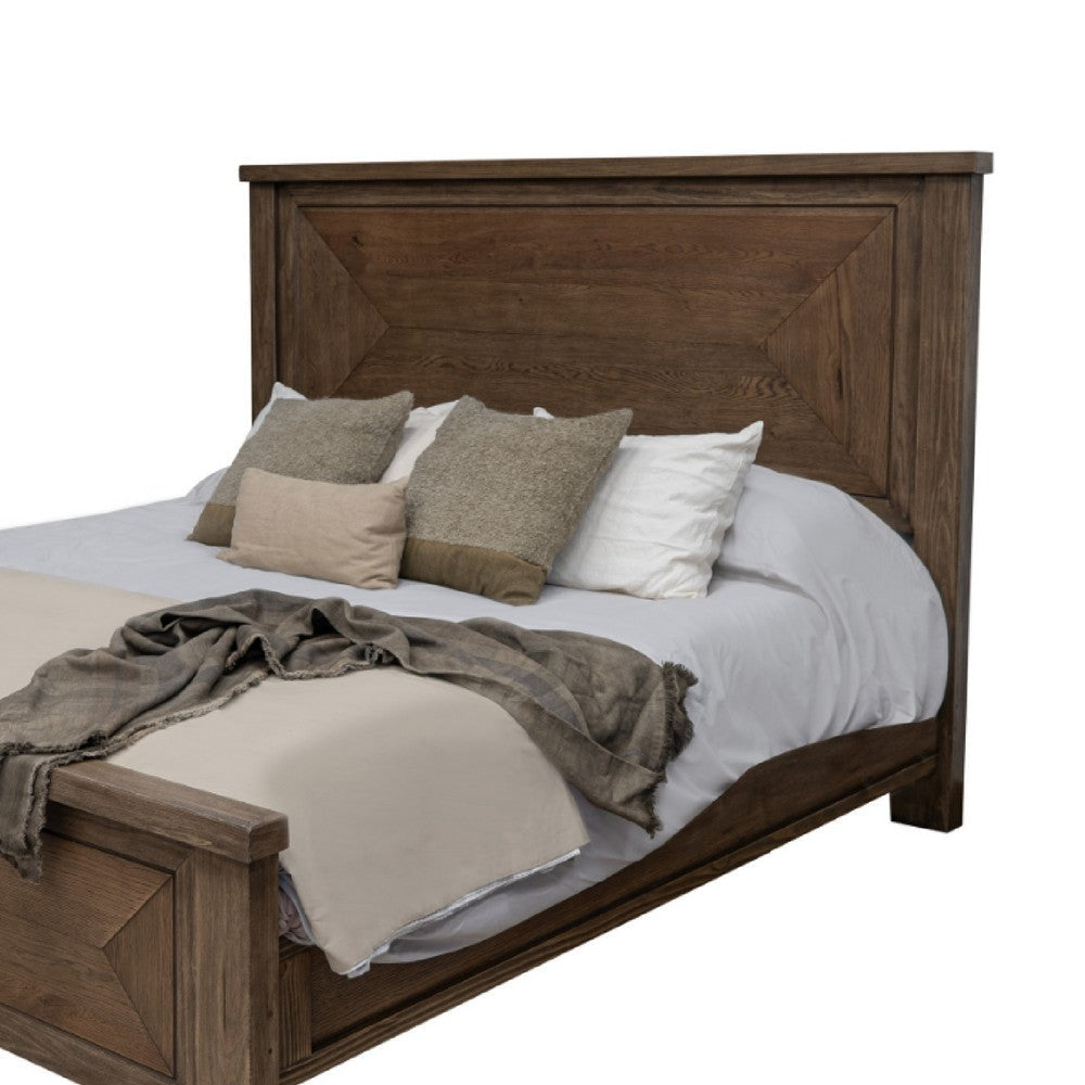 Loe Queen Size Bed Tall Panel Headboard Walnut Brown Poplar Wood