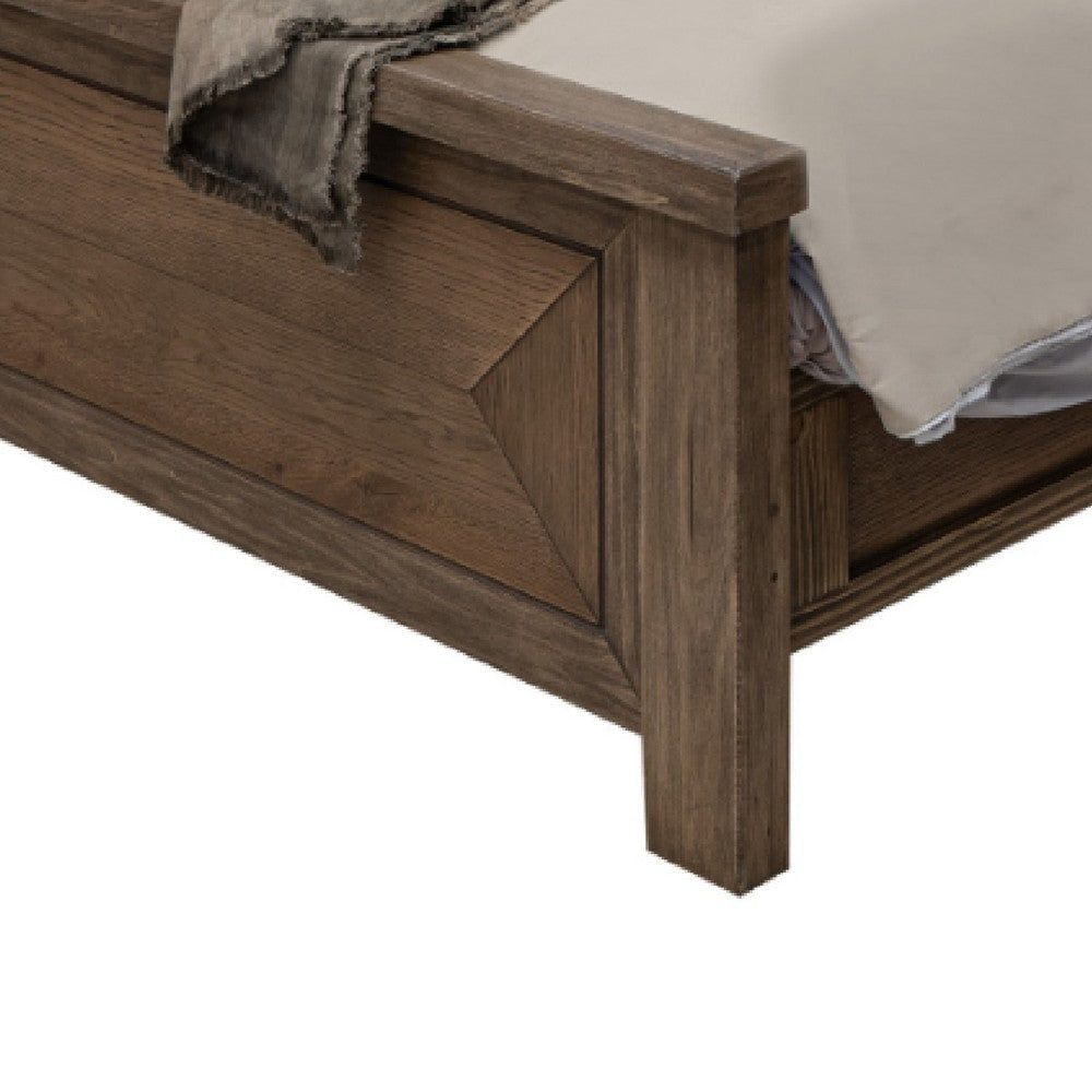 Loe Queen Size Bed Tall Panel Headboard Walnut Brown Poplar Wood