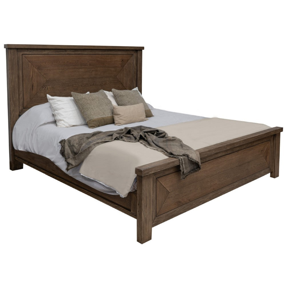 Loe Queen Size Bed, Tall Panel Headboard, Walnut Brown Poplar Wood