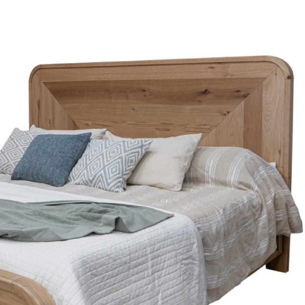 Rosy Queen Size Bed Round Edge Headboard Hazelnut Brown Pine Wood