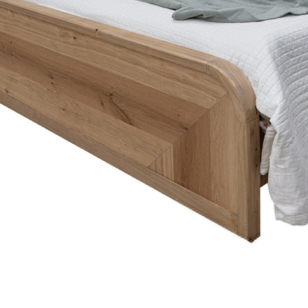Rosy Queen Size Bed Round Edge Headboard Hazelnut Brown Pine Wood