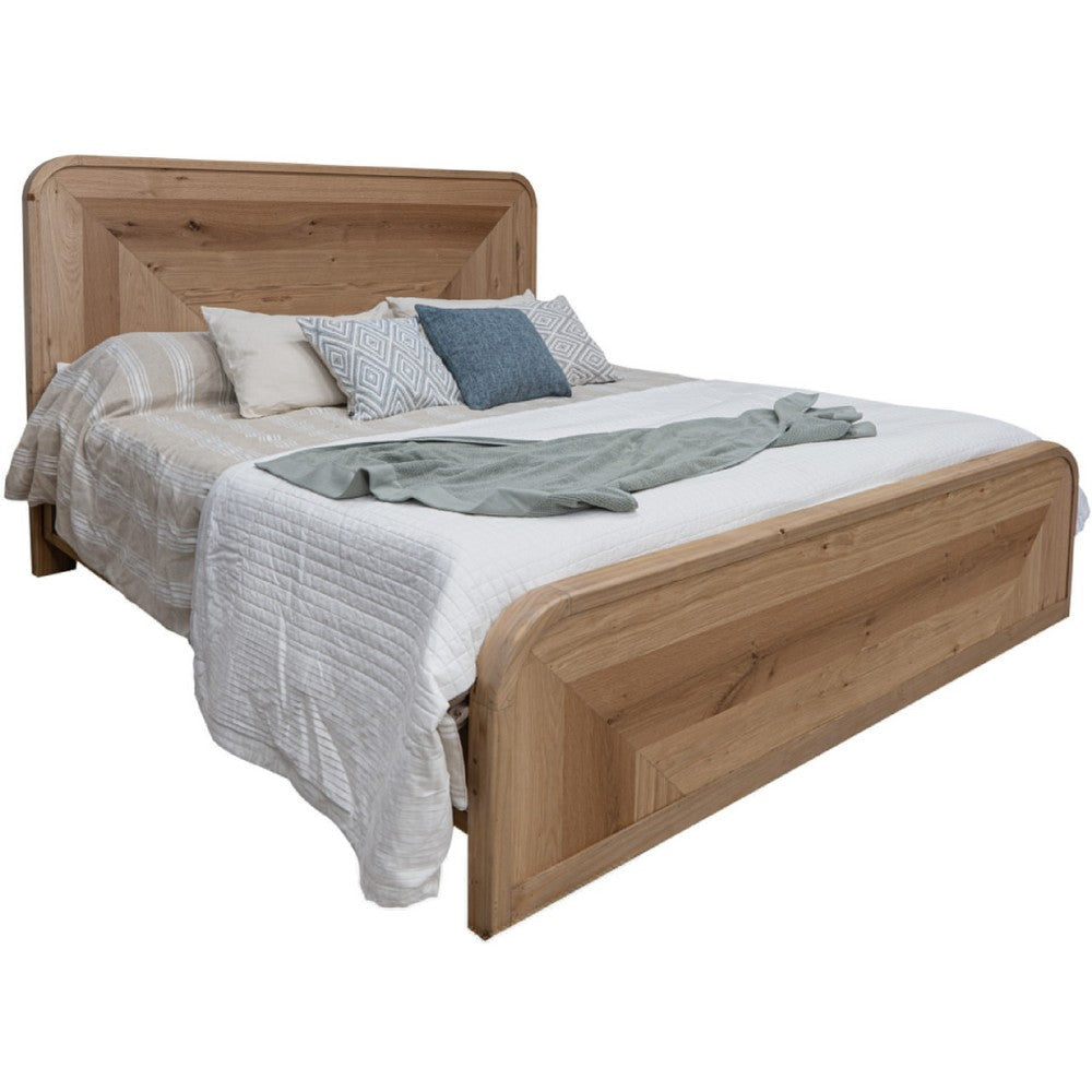 Rosy Queen Size Bed, Round Edge Headboard, Hazelnut Brown Pine Wood