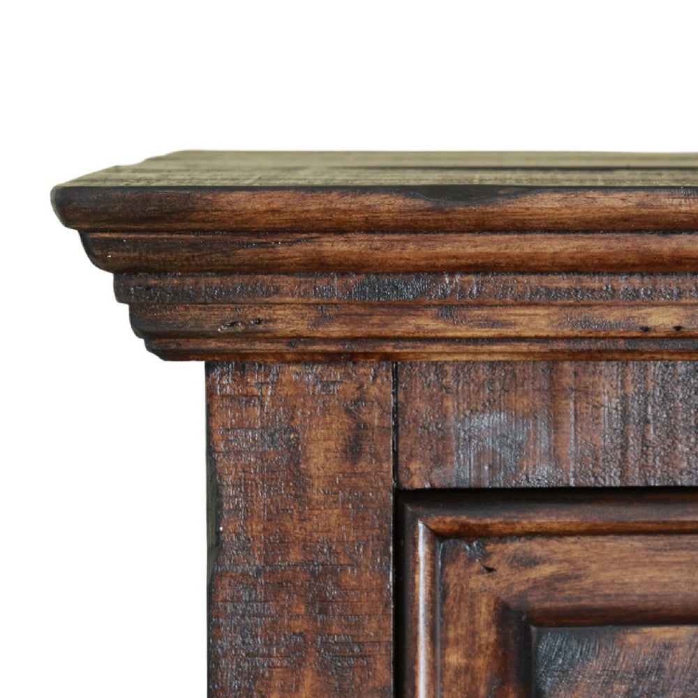 Siya Queen Bed with Classic Panel Headboard Brown Solid Pine Wood