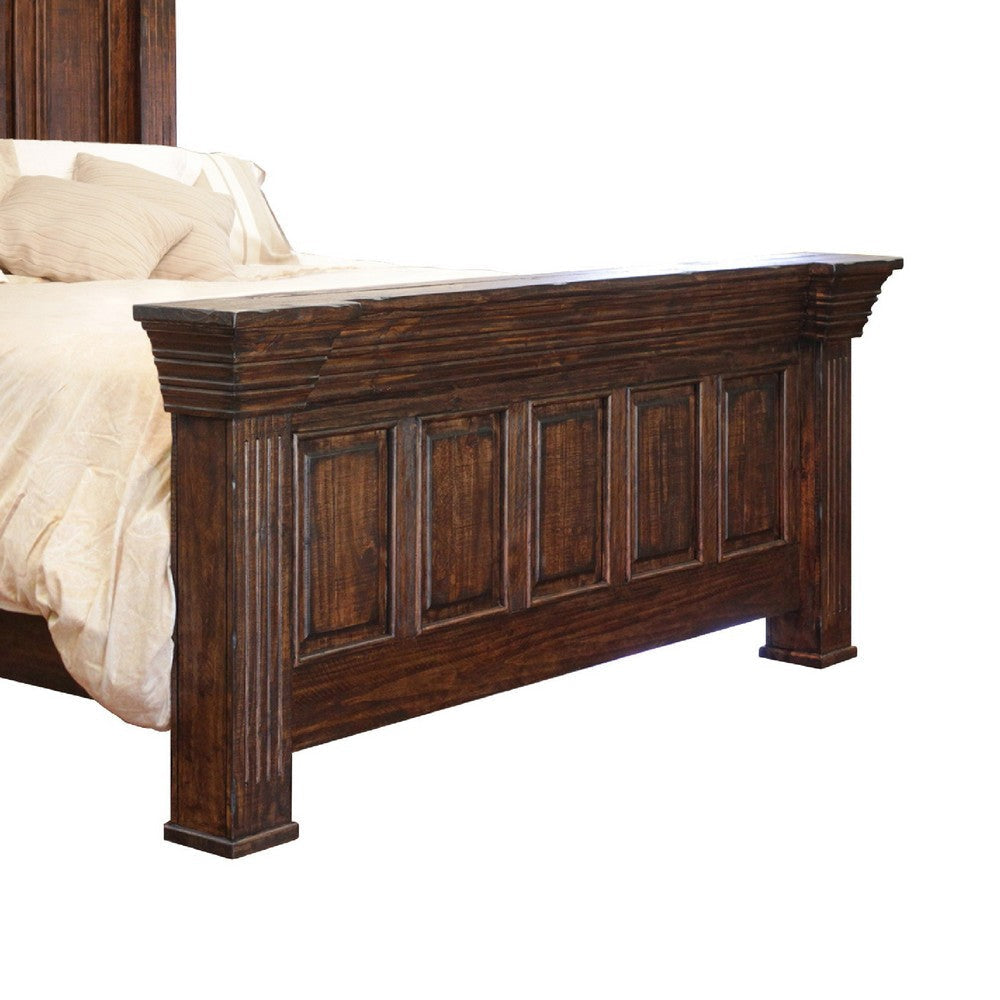 Siya California King Bed Classic Panel Headboard Brown Pine Wood