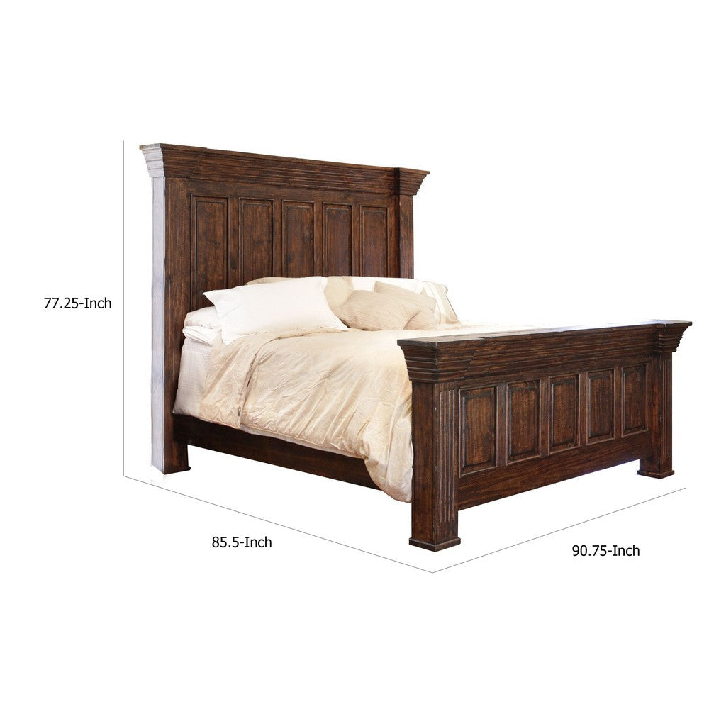 Siya California King Bed Classic Panel Headboard Brown Pine Wood