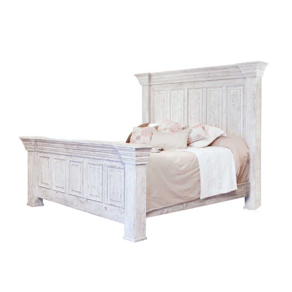 Siya California King Bed Classic Panel Headboard White Pine Wood