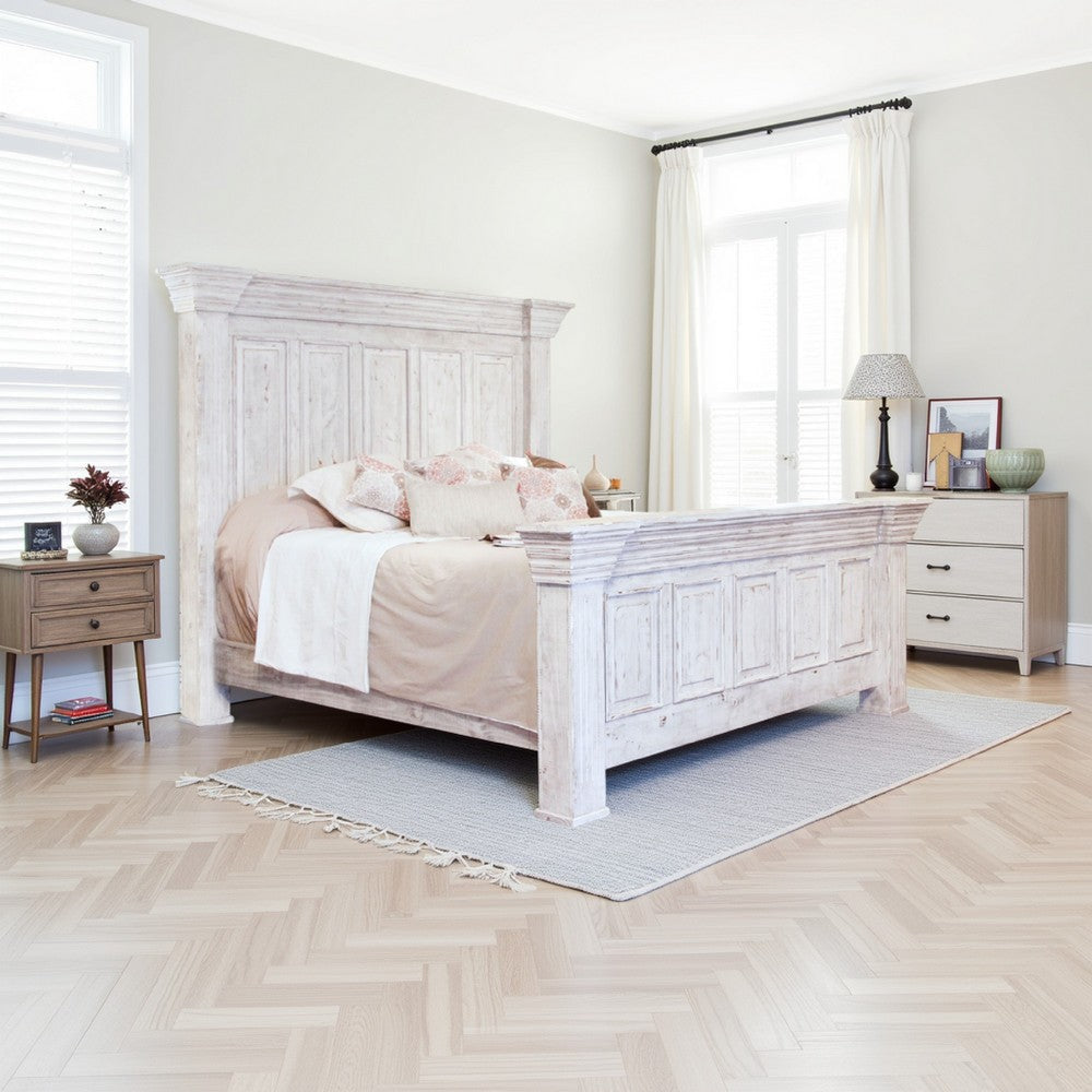 Siya California King Bed, Classic Panel Headboard, White Pine Wood