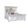 Elia King Bed, Beige Button Tufted Upholstery, Vintage White Pine Wood