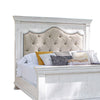 Elia King Bed Beige Button Tufted Upholstery Vintage White Pine Wood