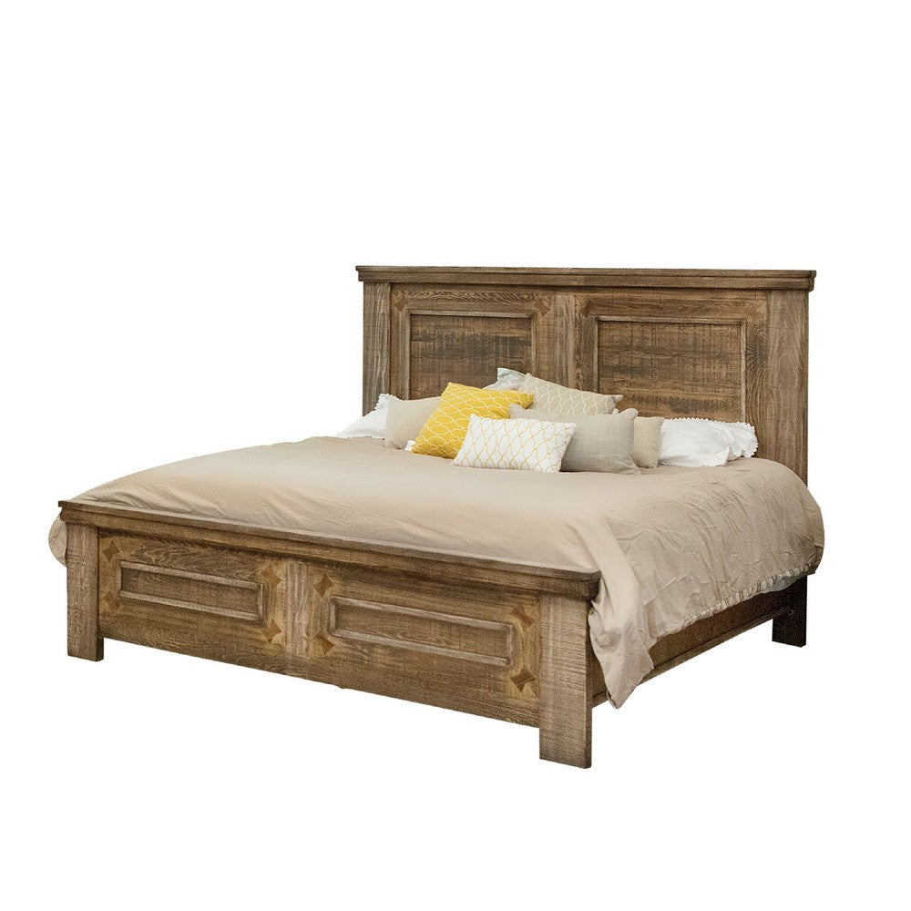 Maze California King Bed with Classic Molded Design Brown Pine Wood