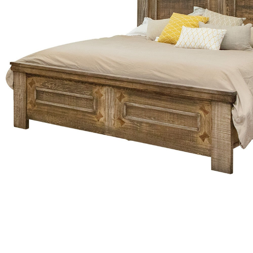 Maze California King Bed with Classic Molded Design Brown Pine Wood